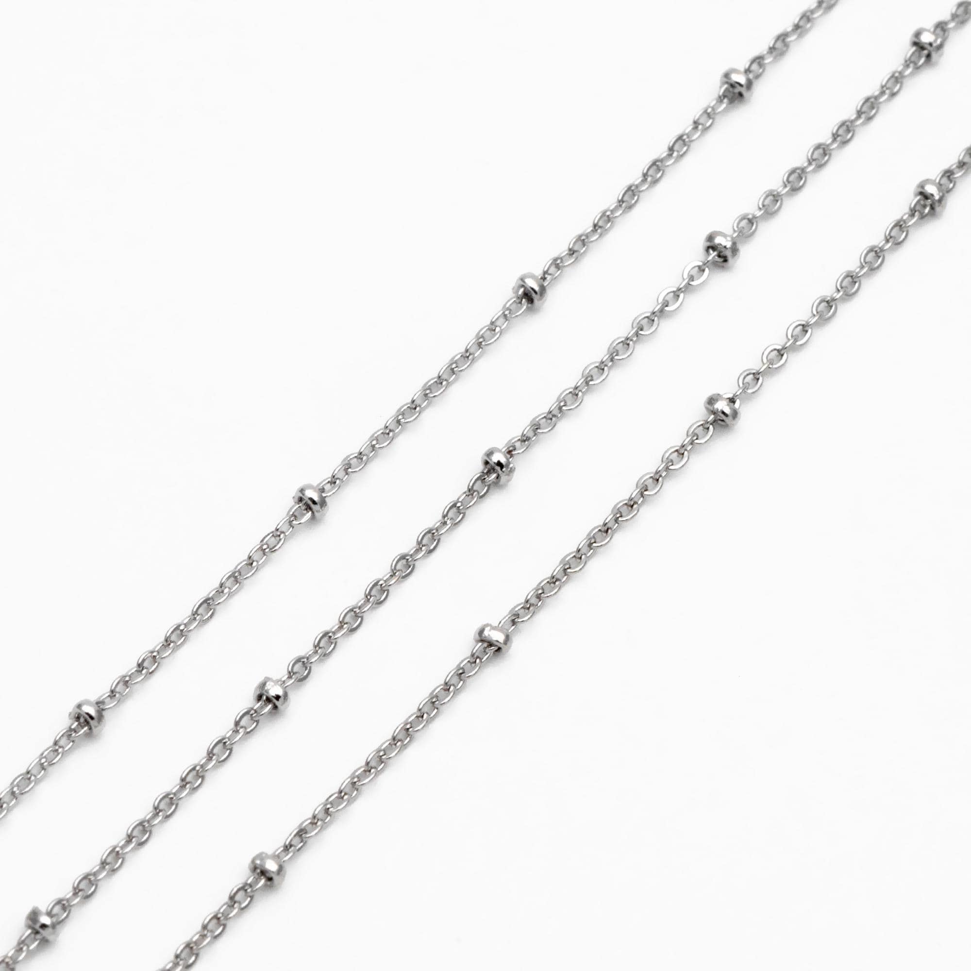 Gold/ Rhodium plated Brass Satellite Chains, 1.3mm Chain with 2mm Rondelle Beads, DIY Necklace Chain Wholesale (#LK-125)/ 1 Meter=3.3 ft